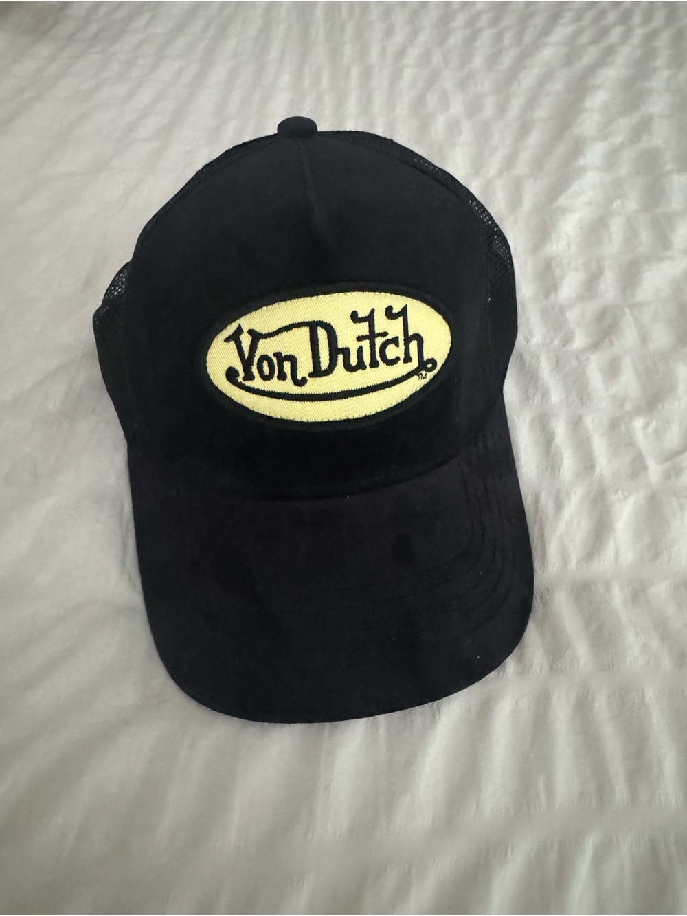 Von Dutch Black Cap with Yellow Oval Logo suede